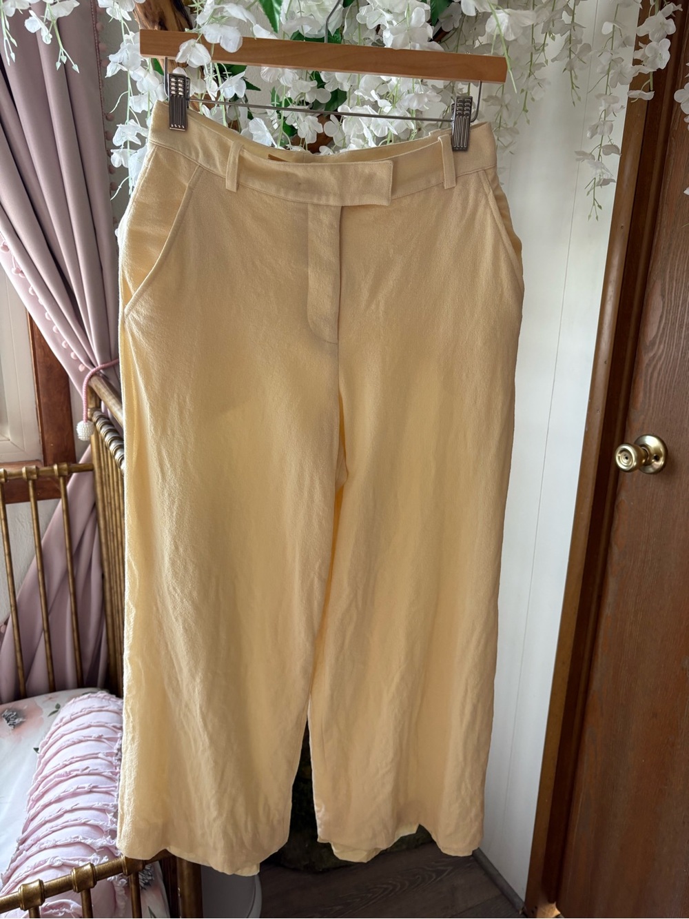 John Galliano Cream Wide-Leg Pant Trousers